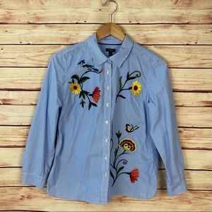 Talbots Embroidered Button Up Shirt Striped LP